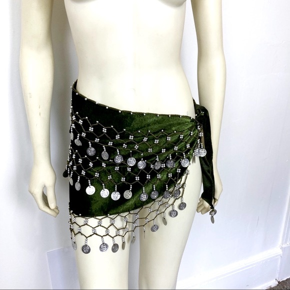 Vintage belly dancing skirt hip belt bedlah green - Picture 2 of 11